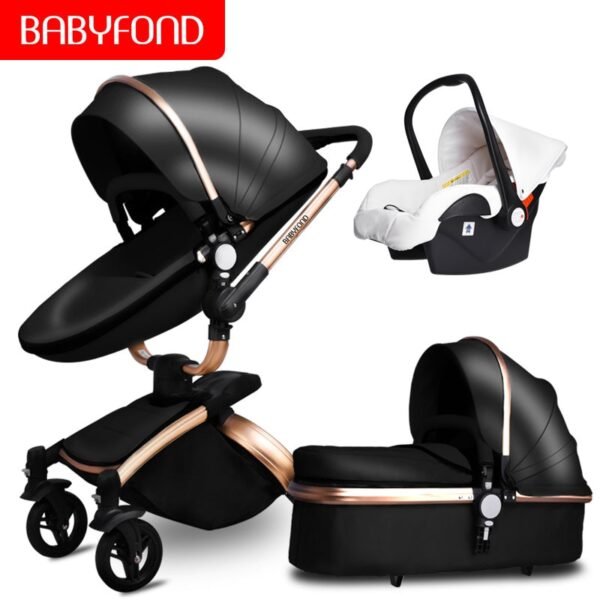 Babyfond  3 in 1 baby stroller High landscape stroller 360 degree Carriage PU Pram EU safety Car Seat Bassinet newborn trolley - Image 16
