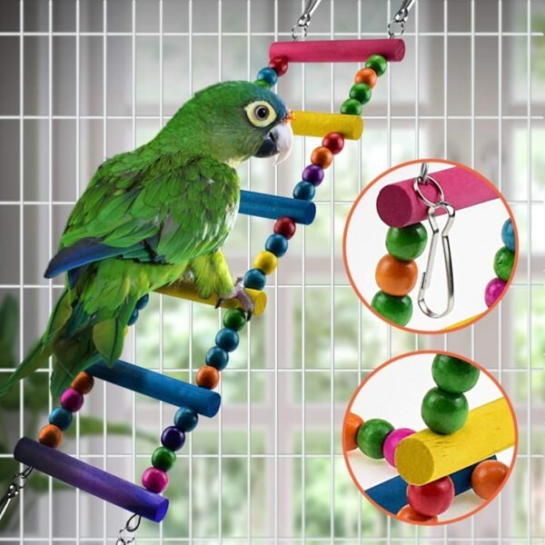 6 Pcs Bird Parrot Toys, Bird Swing Toy Colorful Chewing Hanging Hammock Swing Bell Pet Climbing Ladders Toys Bird Toys For Par (wood) - Image 5