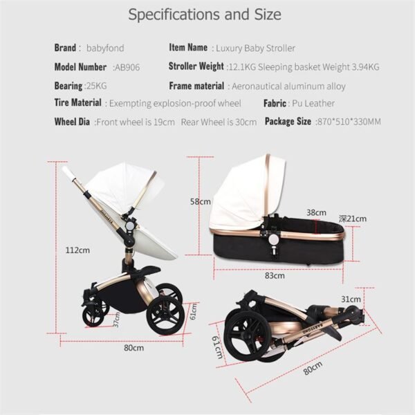 Babyfond  3 in 1 baby stroller High landscape stroller 360 degree Carriage PU Pram EU safety Car Seat Bassinet newborn trolley - Image 5