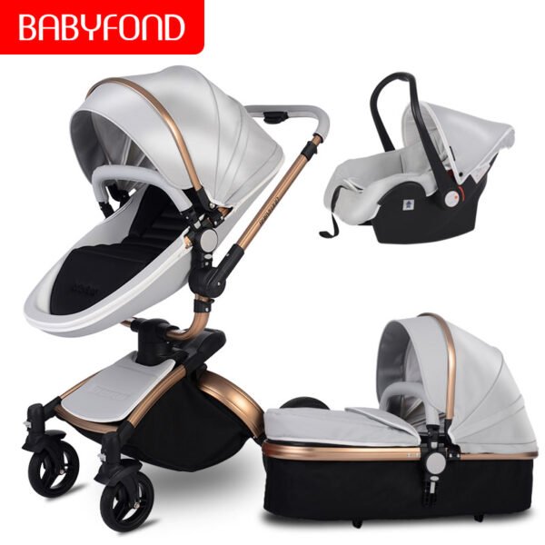 Babyfond  3 in 1 baby stroller High landscape stroller 360 degree Carriage PU Pram EU safety Car Seat Bassinet newborn trolley - Image 9
