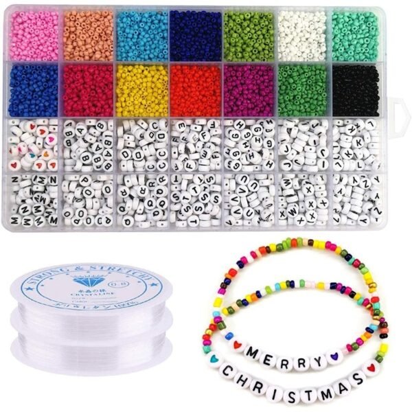 5000Pcs Beads Kit, 3mm Glass Seed Beads, Alphabet Letter Beads and Heart Shape Beads for Name Bracelets Jewelry Making and Craft (colored)