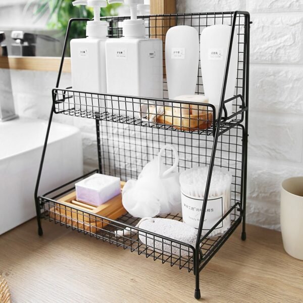 Iron Storage Shelf rack for Kitchen storage rack bathroom organizer Double Layer Assembly Cosmetic bathroom Shelf Storage basket - Image 2