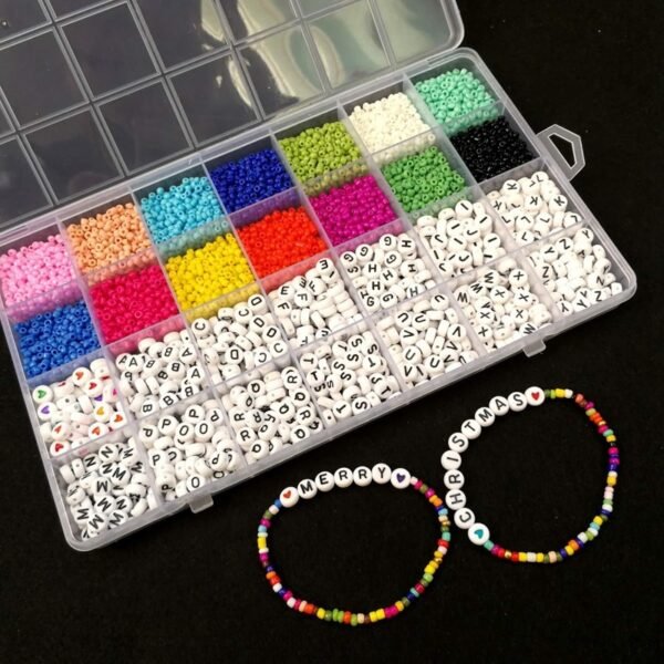 5000Pcs Beads Kit, 3mm Glass Seed Beads, Alphabet Letter Beads and Heart Shape Beads for Name Bracelets Jewelry Making and Craft (colored) - Image 5