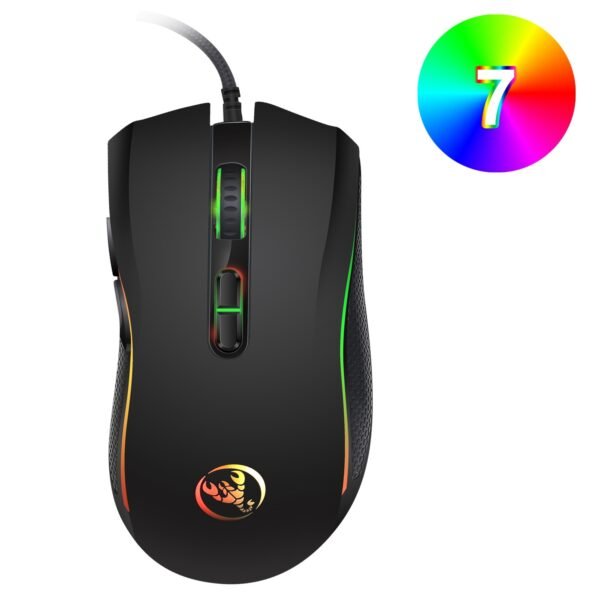 Hongsund brand High-end optical professional gaming mouse with 7 bright colors LED backlit and ergonomics design For LOL CS (Black) - Image 2