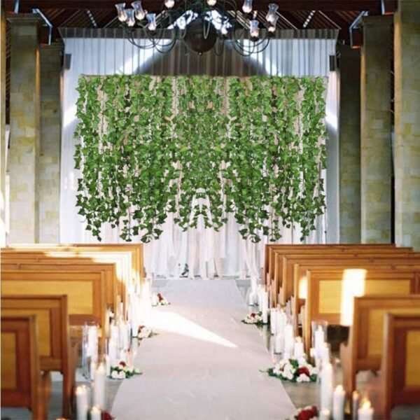12 x artificial plants of vine false flowers ivy hanging garland for the wedding party Home Bar Garden Wall decoration Outdoor (Green) - Image 2
