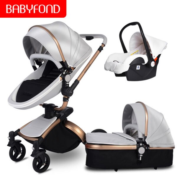 Babyfond  3 in 1 baby stroller High landscape stroller 360 degree Carriage PU Pram EU safety Car Seat Bassinet newborn trolley - Image 24