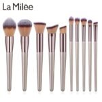 La Milee Champagne Makeup Brushes Set Foundation Powder Blush Eyeshadow Concealer Lip Eye Make Up Brush Cosmetics Beauty Tools (Champagne Gold)