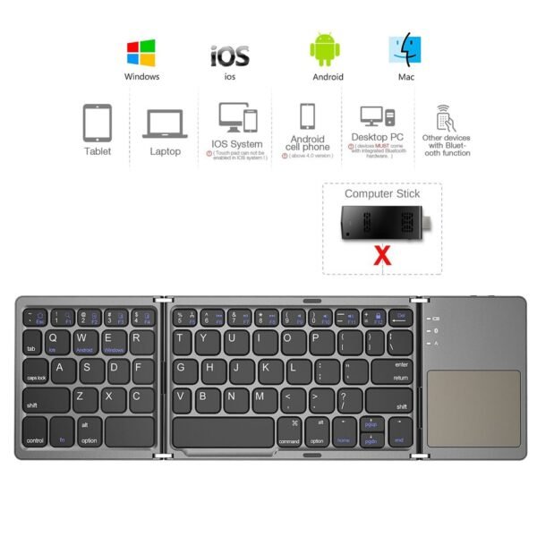 AVATTO B033 Mini folding keyboard Bluetooth Foldable Wireless Keypad with Touchpad for Windows,Android,ios Tablet ipad Phone - Image 2