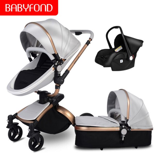 Babyfond  3 in 1 baby stroller High landscape stroller 360 degree Carriage PU Pram EU safety Car Seat Bassinet newborn trolley - Image 21