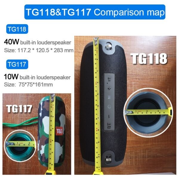 40W TG118 Bluetooth speaker outdoor wireless Column Subwoofer Music Center BoomBox portable 3D stereo 3600mAh battery FM/TF/AUX - Image 6